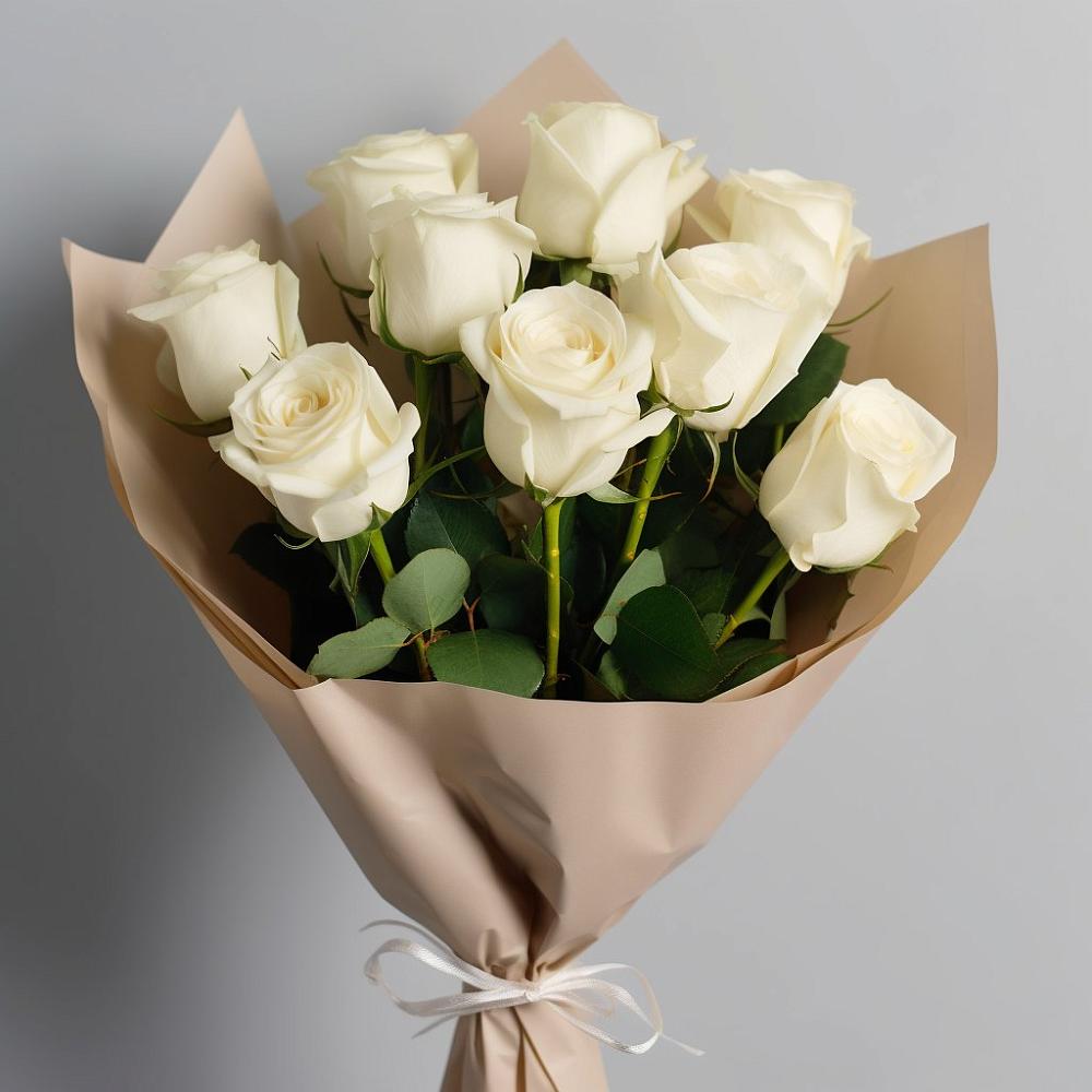 Букет 9 Белых роз Эдлесс Лав в Рылеево