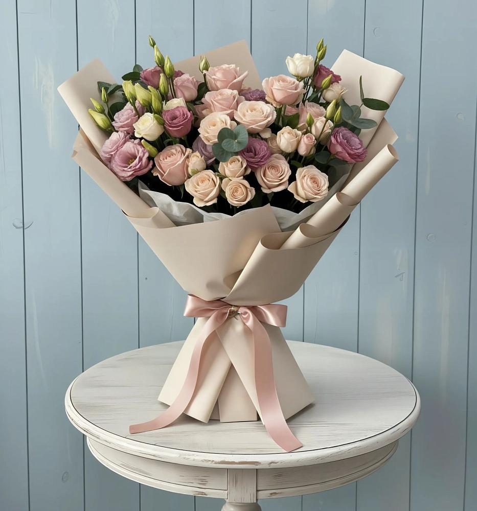 Букет цветов из: Розы и Лизиантусы в Рылеево