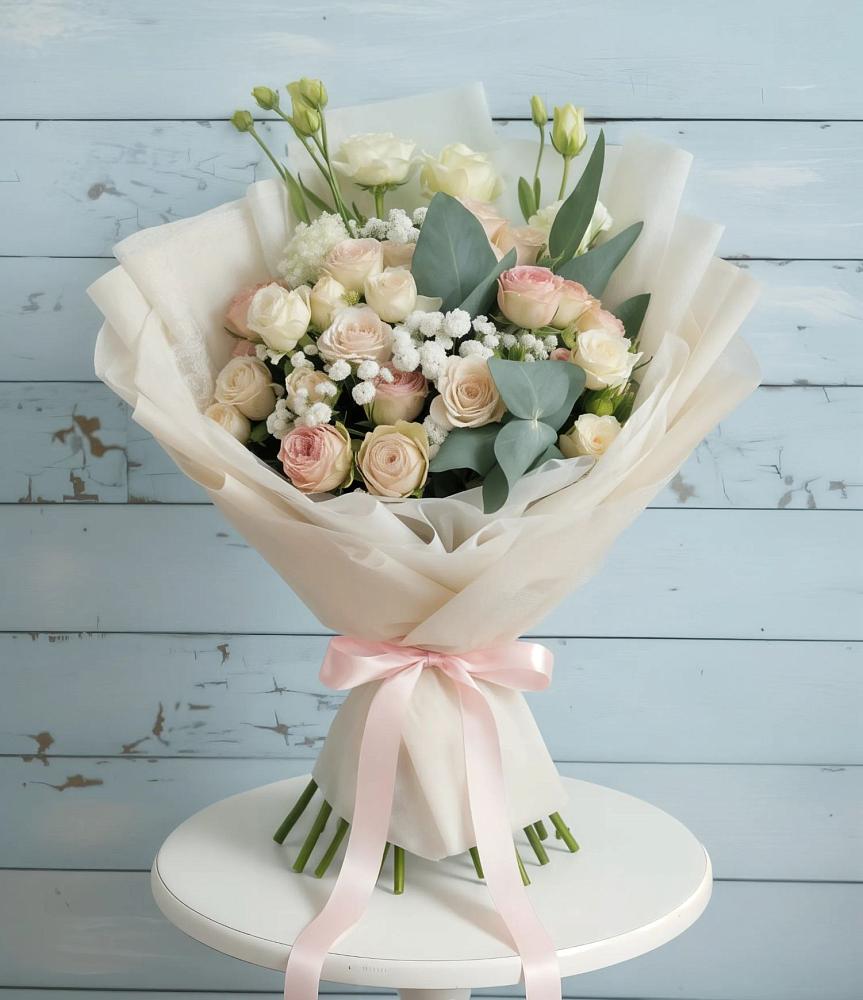 Букет цветов из: Розы и Лизиантусы в Рылеево