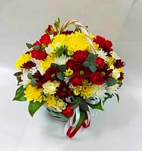 Цветочная композиция из Хризантемы и Розы в корзине #REPLACE_PRED# Рылеево