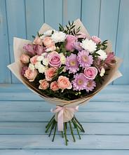 Букет цветов из:  Хризантемы, Розы и Альстромерии в Рылеево