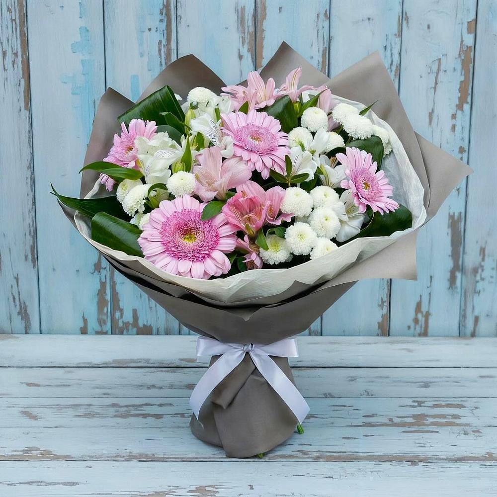 Букет цветов из: Герберы, Альстромерии и Хризантемы в Рылеево